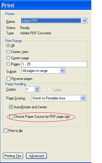 Adobe Choose Paper Source By Pdf Page Size