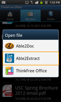Investintech Mobile Apps: Open File with Able2Extract On Android
