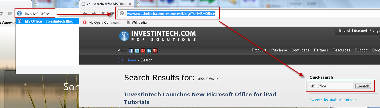 Opera Address Bar results