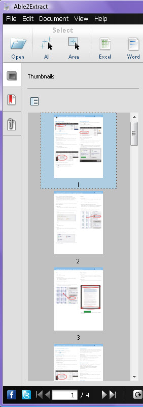 Able2Extract Navigation sidebar