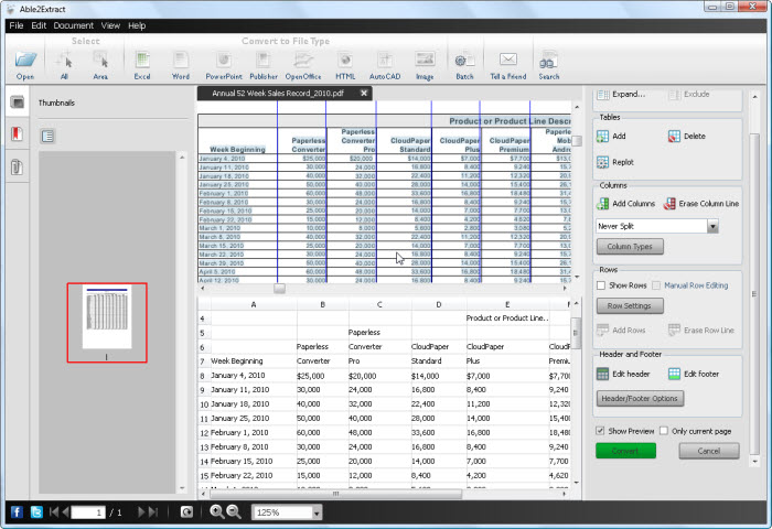 PDF to Excel Preview Pane