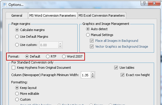 Able2Extract PDF to Word Output Format Options
