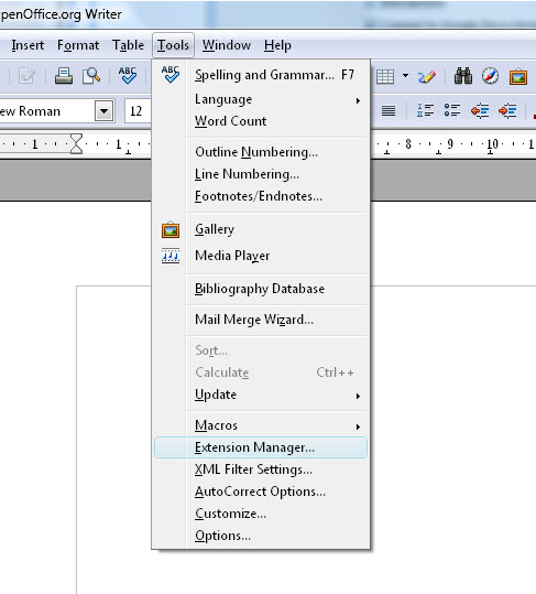 Accessing OpenOffice Extension Manager