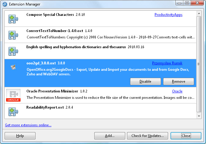 OOo2GD Toolbar AddOn