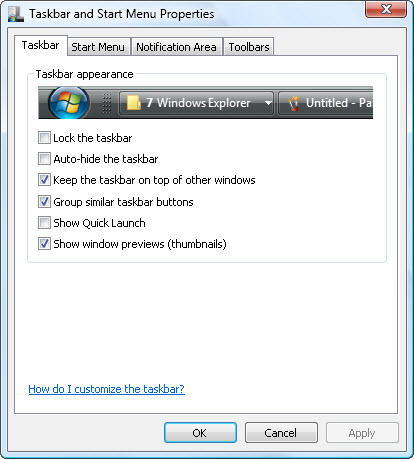 Customizing WindowsTaskbar 