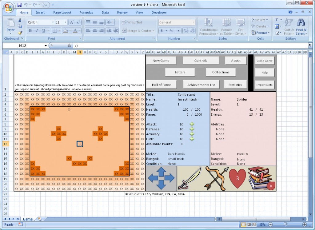 Excel Spreadsheet RPG Game