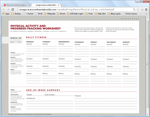 fitness tracking sheet