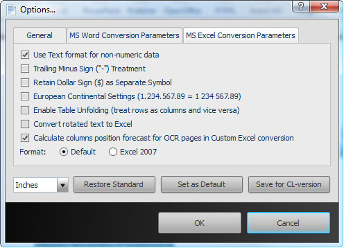 Able2Extract Excel Conversion Parameters