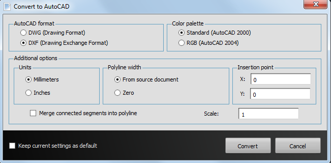 Able2Extract AutoCAD Conversion Options