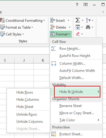 Hiding Excel Rows Columns