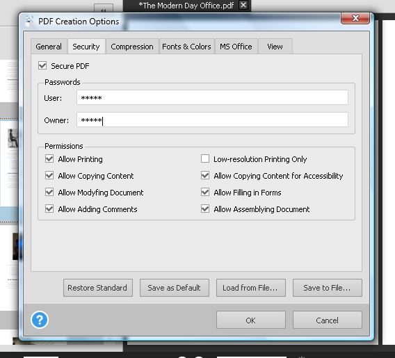 PDF Creation Security Options