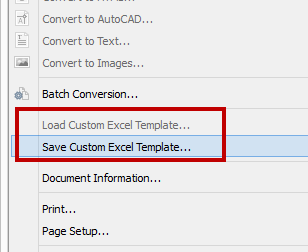 Custom Excel Template Option