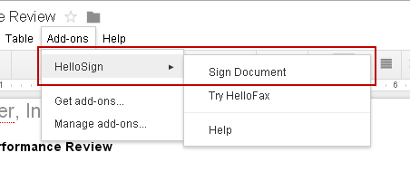 Selecting Sign Document Option