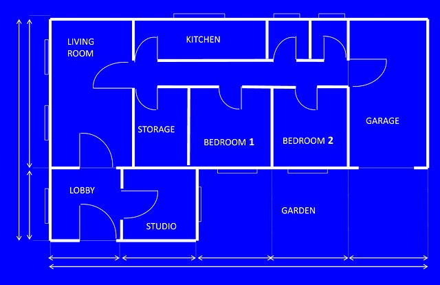 Plan d'étage imprimé bleu