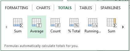 Selecting Excel Average Option