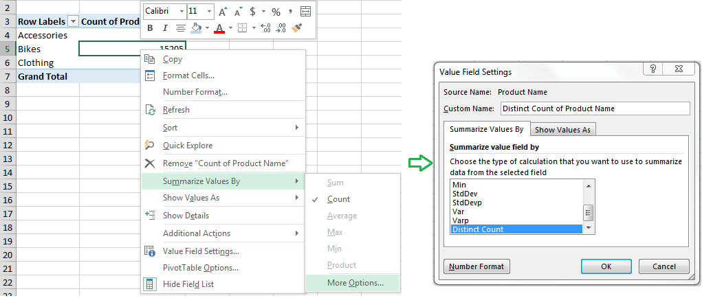 Selecting Distinct Count Option