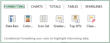 Selecting Quick Analysis Option