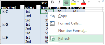 Selecting Refresh Pivot Option