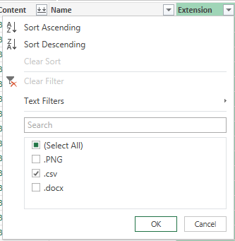 Selecting PowerQuery CSV Filter