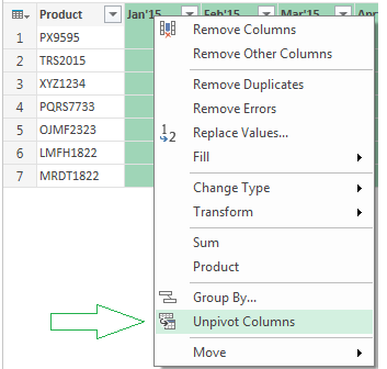 Excel Unpivot Columns Option