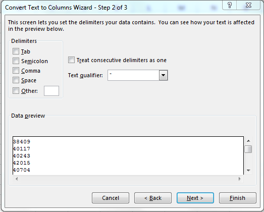 Excel Columns Options Dialog