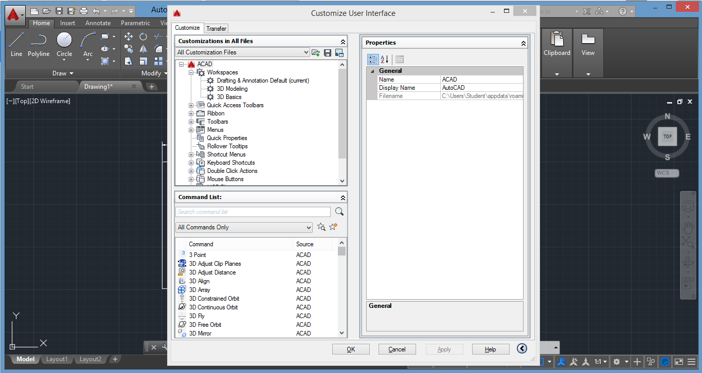 Tilpasse AutoCAD-Grensesnitt