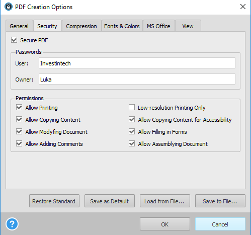 PDF Security Dialog