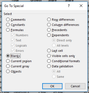 Selecting Blank Spreadsheet Cells