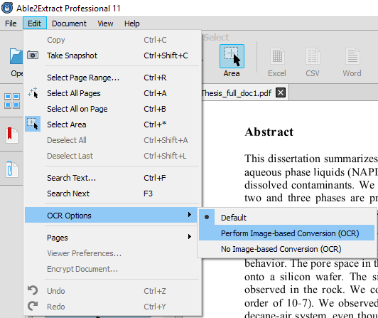 OCR options Able2Extract 11