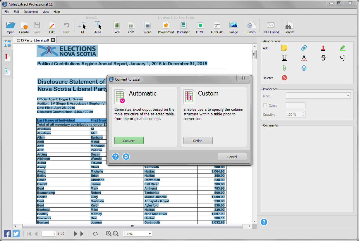 PDF to Excel conversion