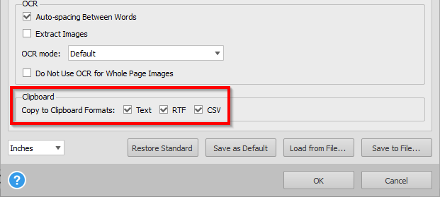 Copying PDF Text Options