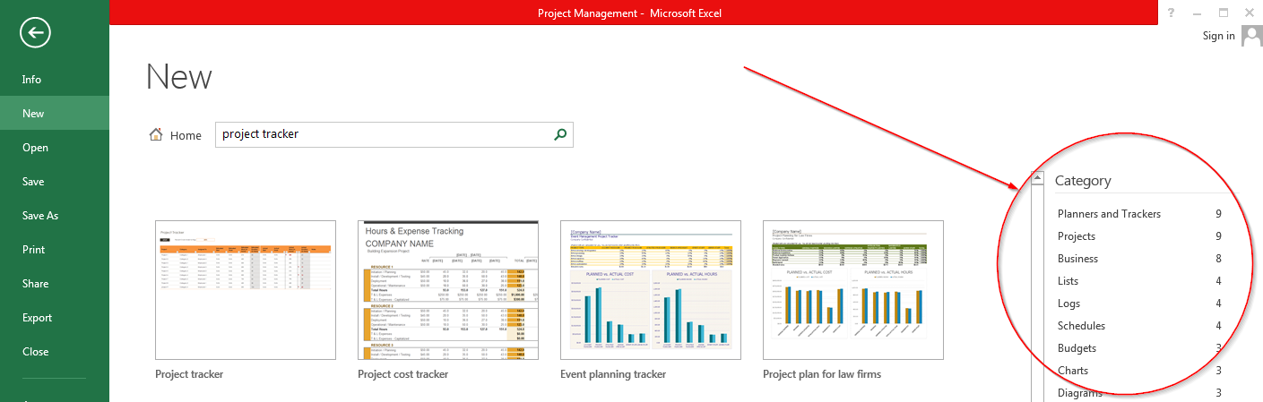 Online Excel template category search