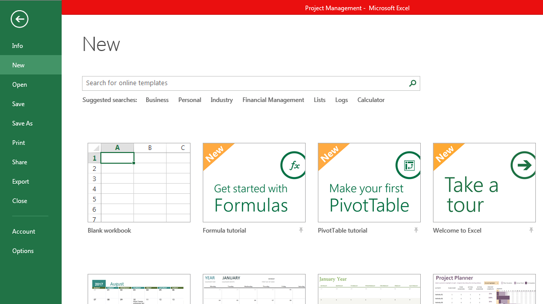 Pre-installed Excel templates