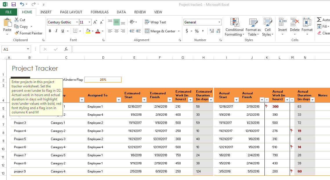 Project tracker excel template