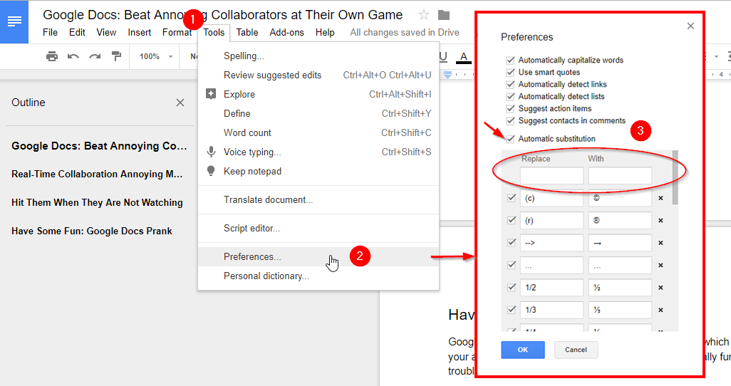 Auto-correct in Google Docs