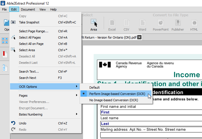 Enabling OCR for PDF Conversion