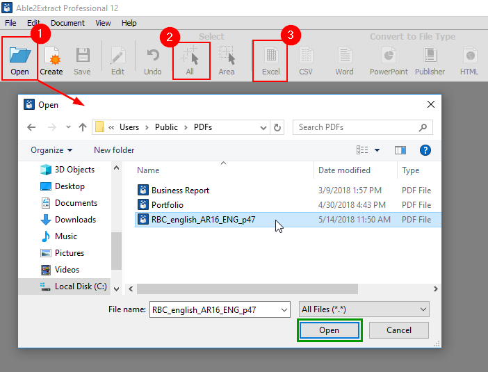 Able2Extract's PDF to Excel conversion guide