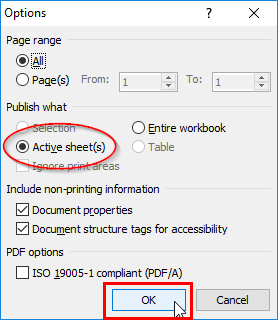 Selecting Active sheets in the Options dialog