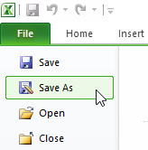 Save As option in the Excel File menu