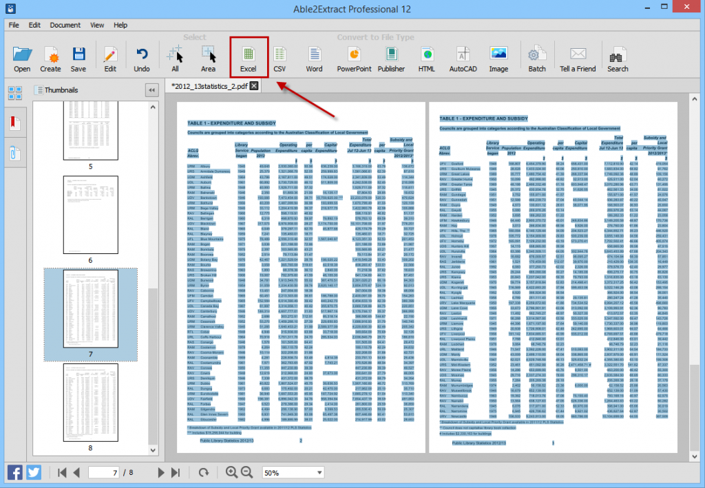 Converting Selected PDF Tables