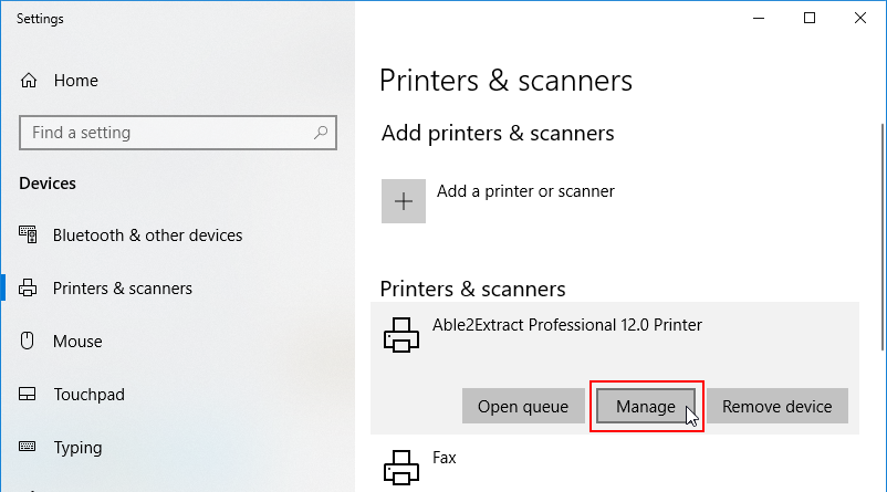 Click to manage individual printer