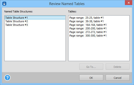 review PDF tables dialog