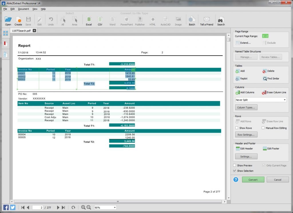 PDF table search Able2Extract 14