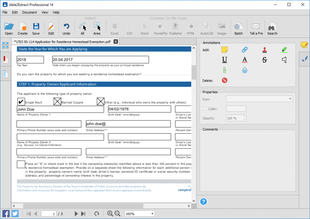 filling in a PDF form using Able2Extract