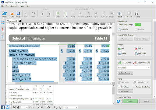 Advanced PDF to Excel conversion