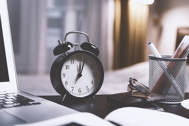 Retro alarm clock in a modern office