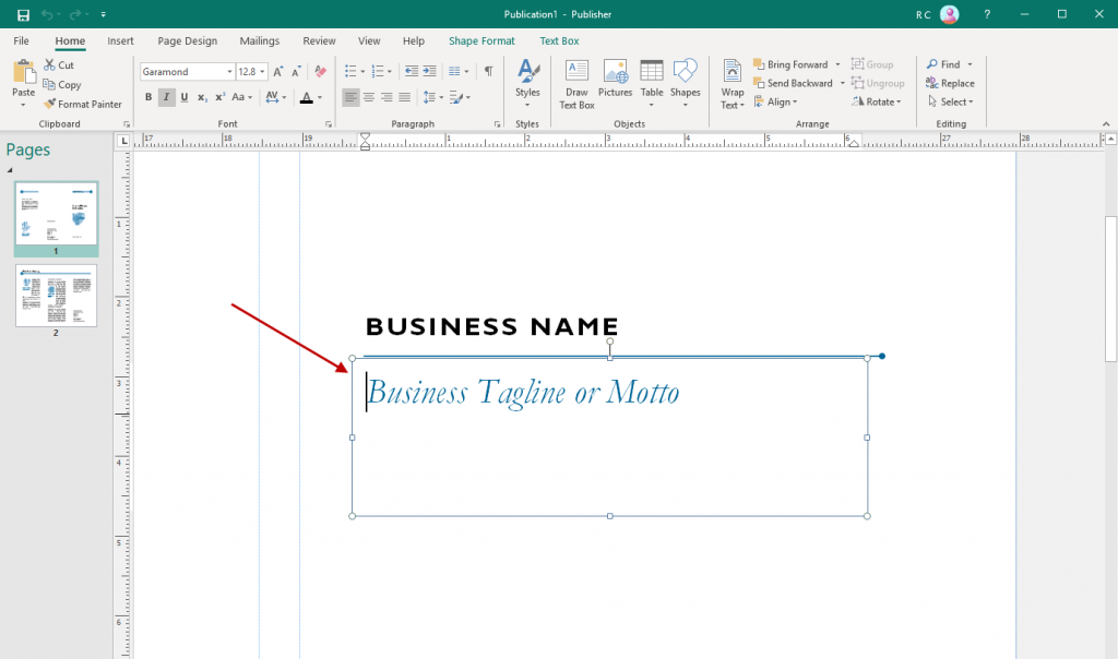 Adding and editing text in MS Publisher