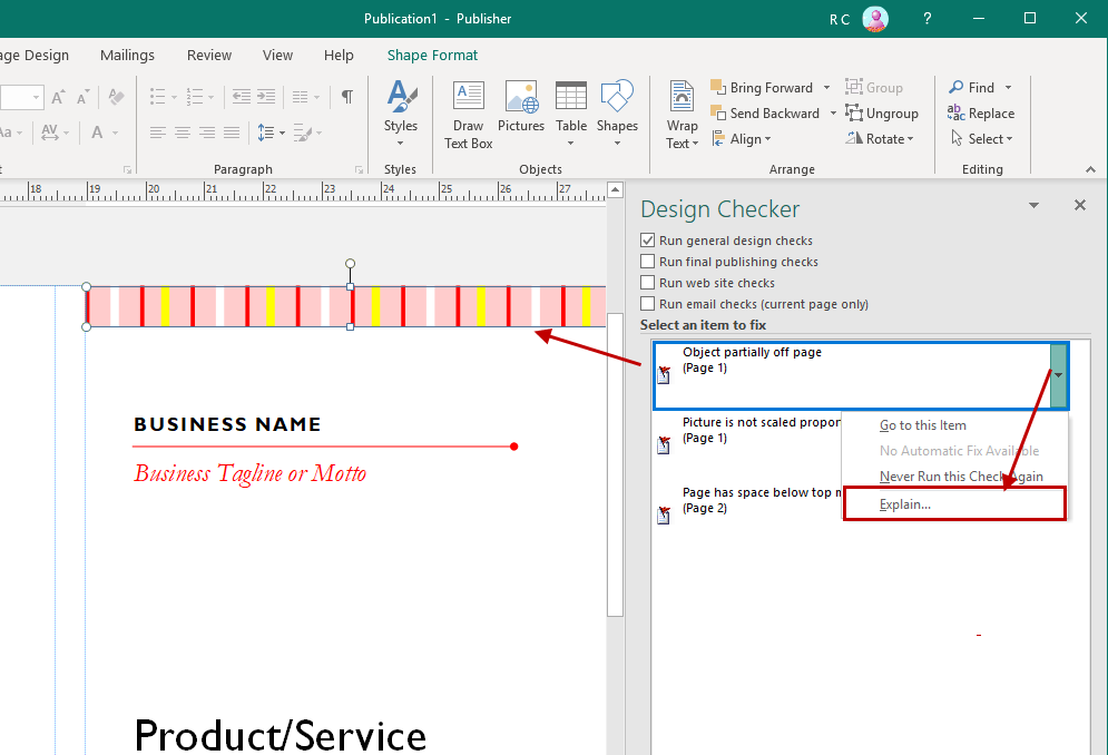 How to use the design checker in Microsoft Publisher