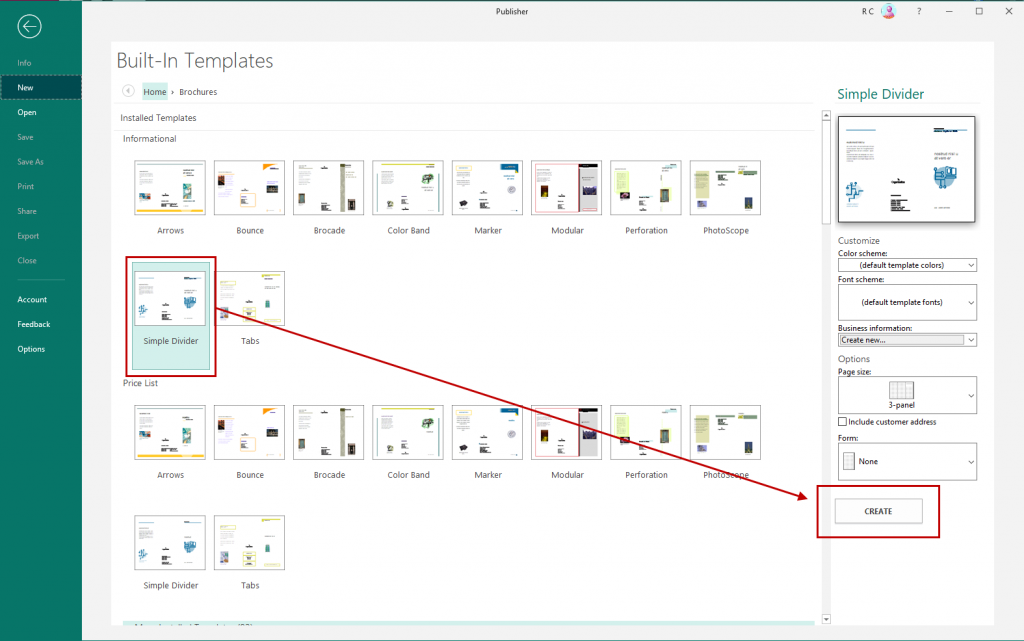 Using templates in Microsoft Publisher