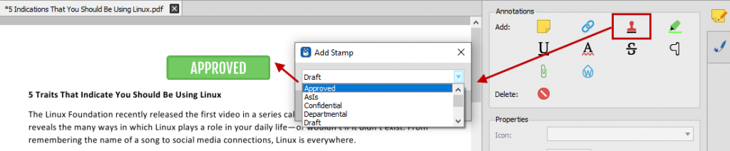 Labeling a PDF document with a stamp